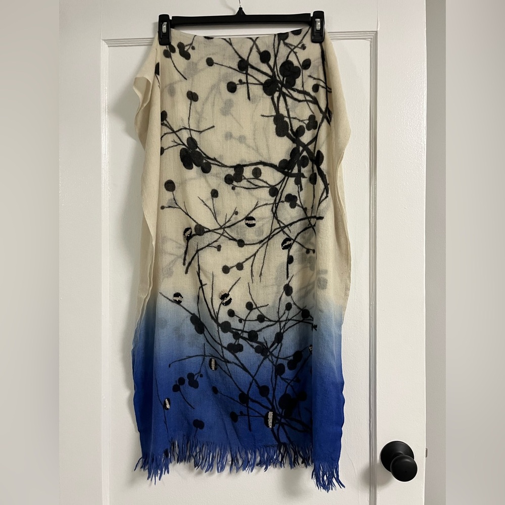 Wool Scarf / Wrap - Twig Berry Pattern With Sequi… - image 1